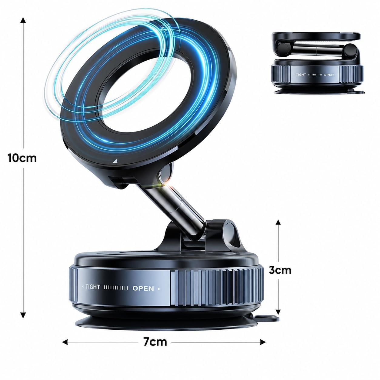 360° Magnetic Car Phone Holder with Vacuum Suction Base – Aluminium & Plastic