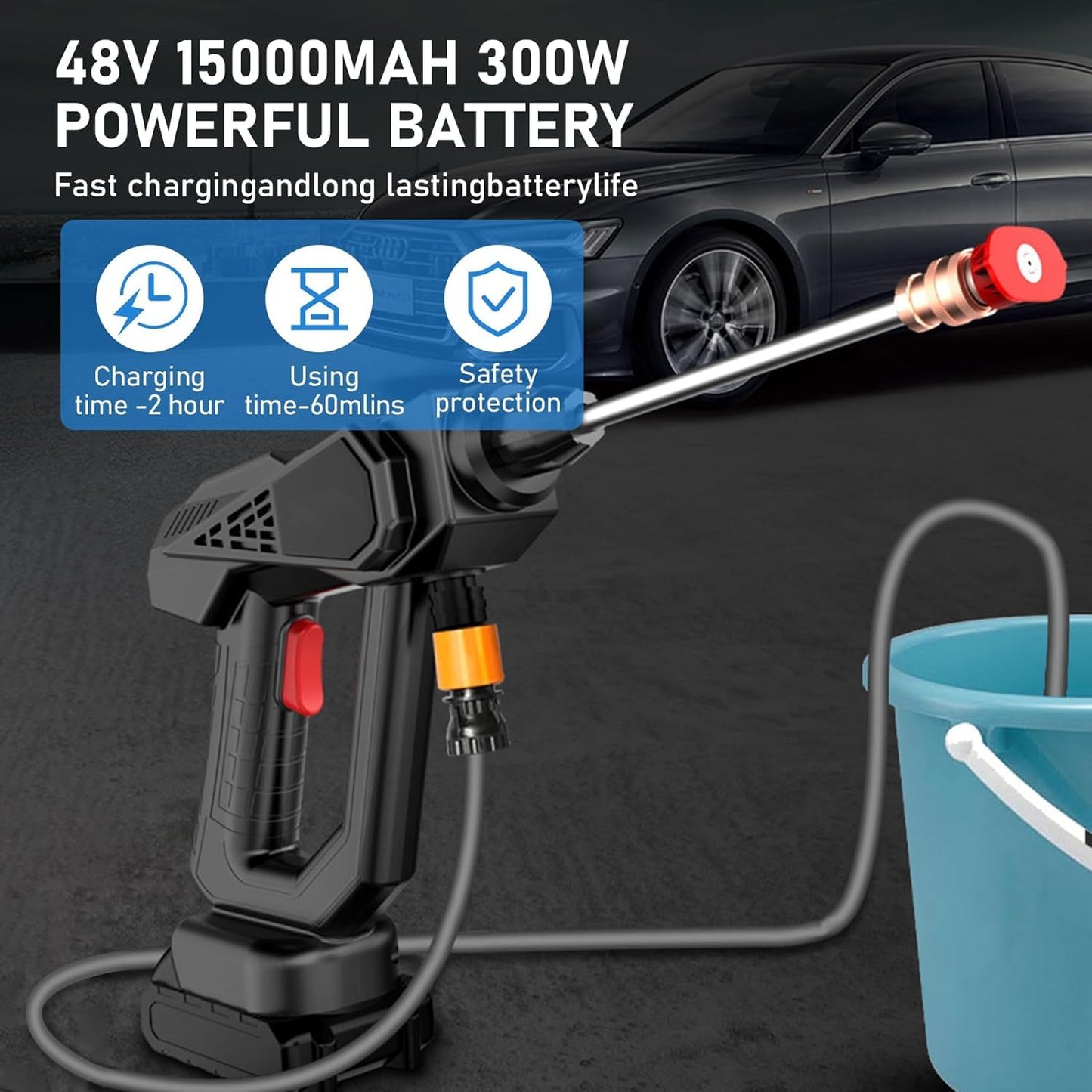 48V Cordless High-Pressure Car Washer with 5M Hose & Multi-Function Nozzle
