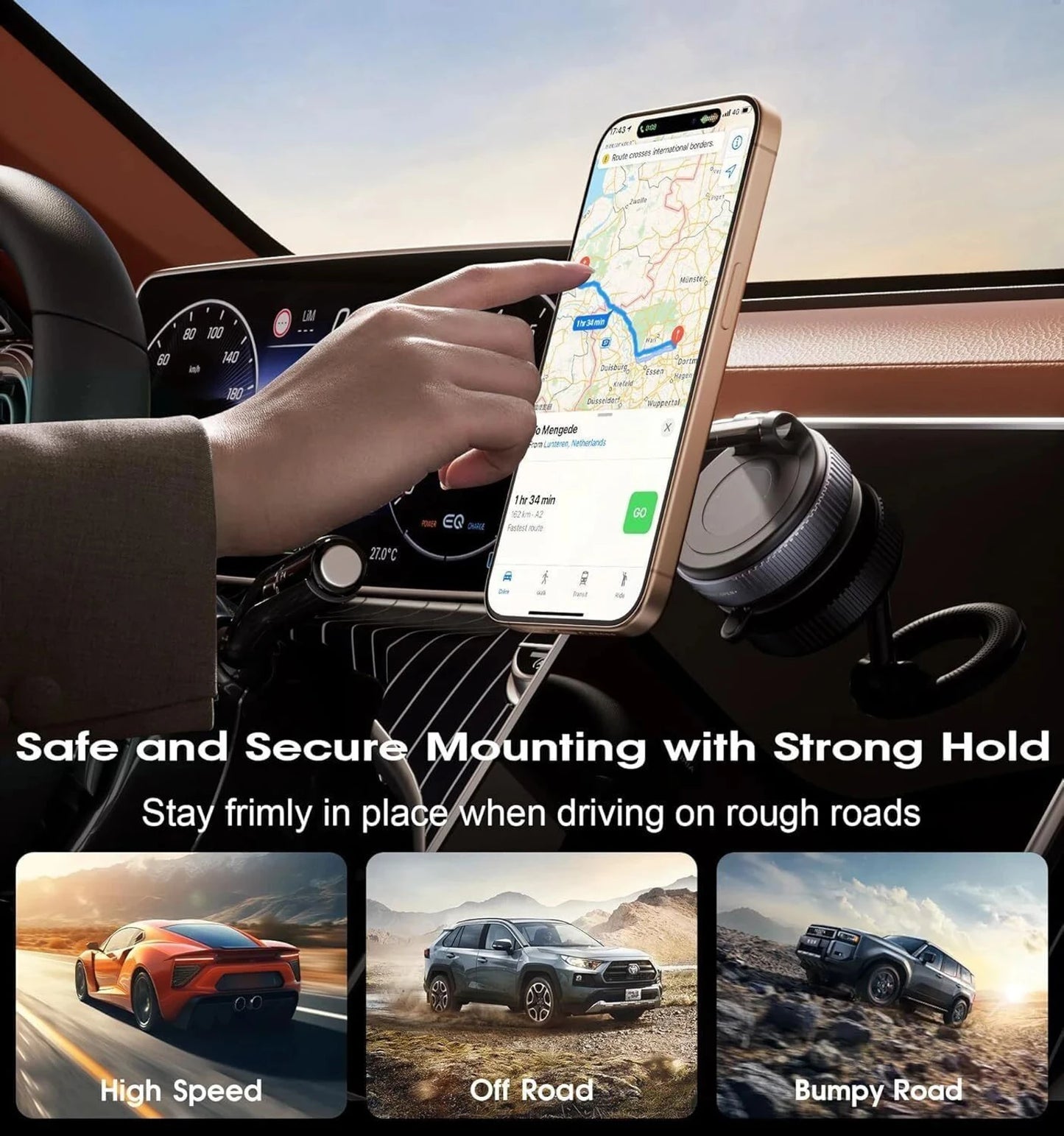 360° Magnetic Car Phone Holder with Vacuum Suction Base – Aluminium & Plastic